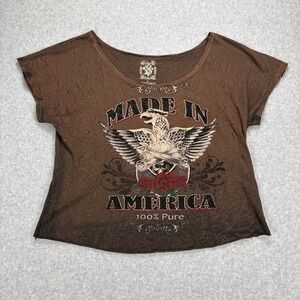 Velvet Stone T-Shirt Womens L Brown Eagle Roses Americana Biker Grunge Rocker